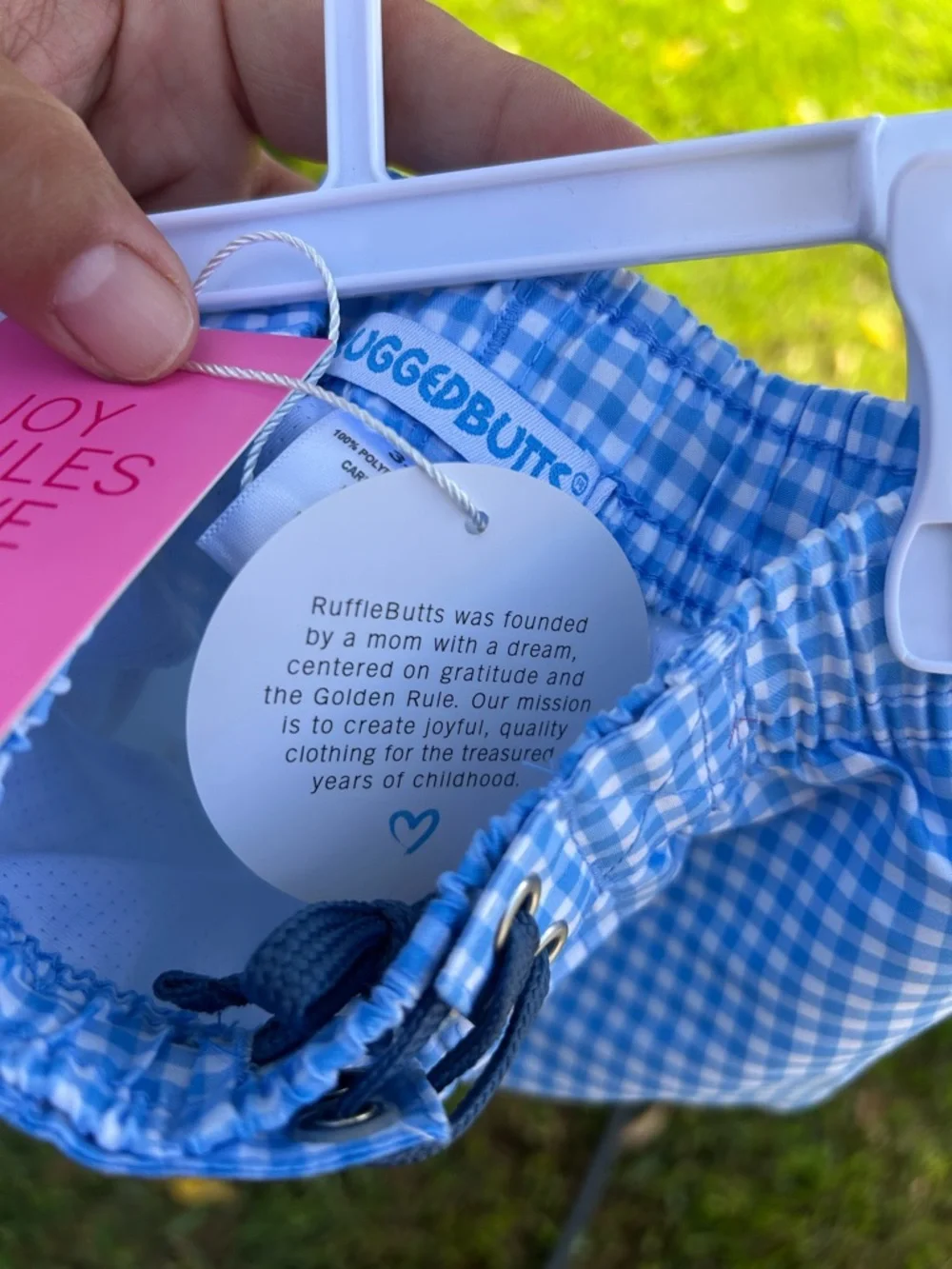 RuggedButts Blue Gingham Girls' Swim Trunks with UPF 50+